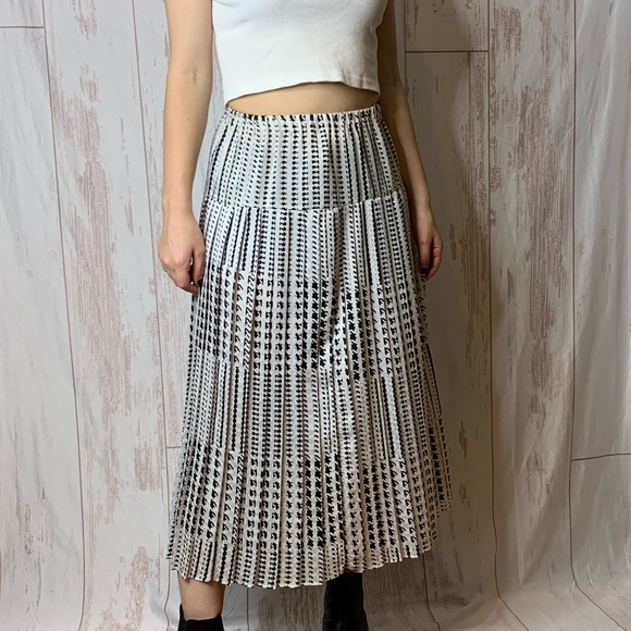 VINTAGE PLEATED HOUNDSTOOTH SATIN MIDI SKIRT SMALL Union...